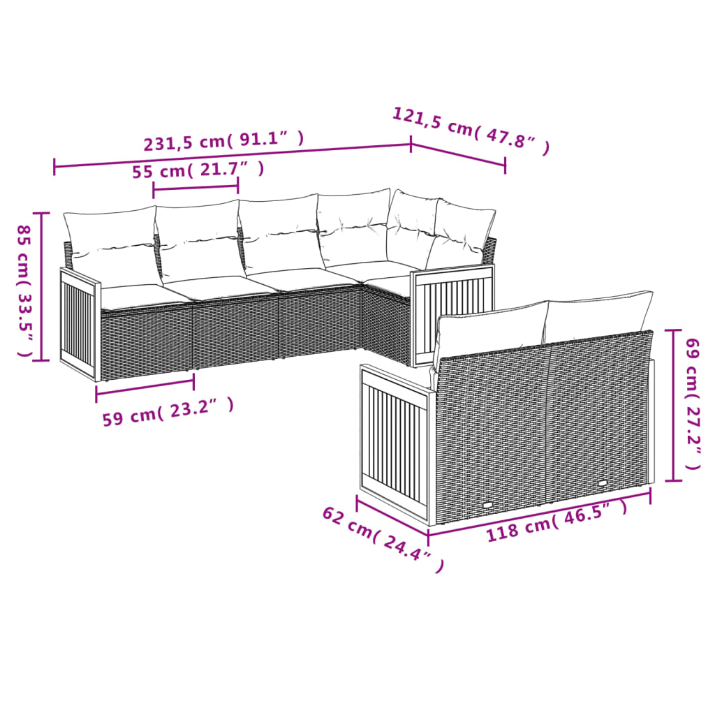 Set Divani da Giardino con Cuscini 7pz Nero Polyrattan | homemem39