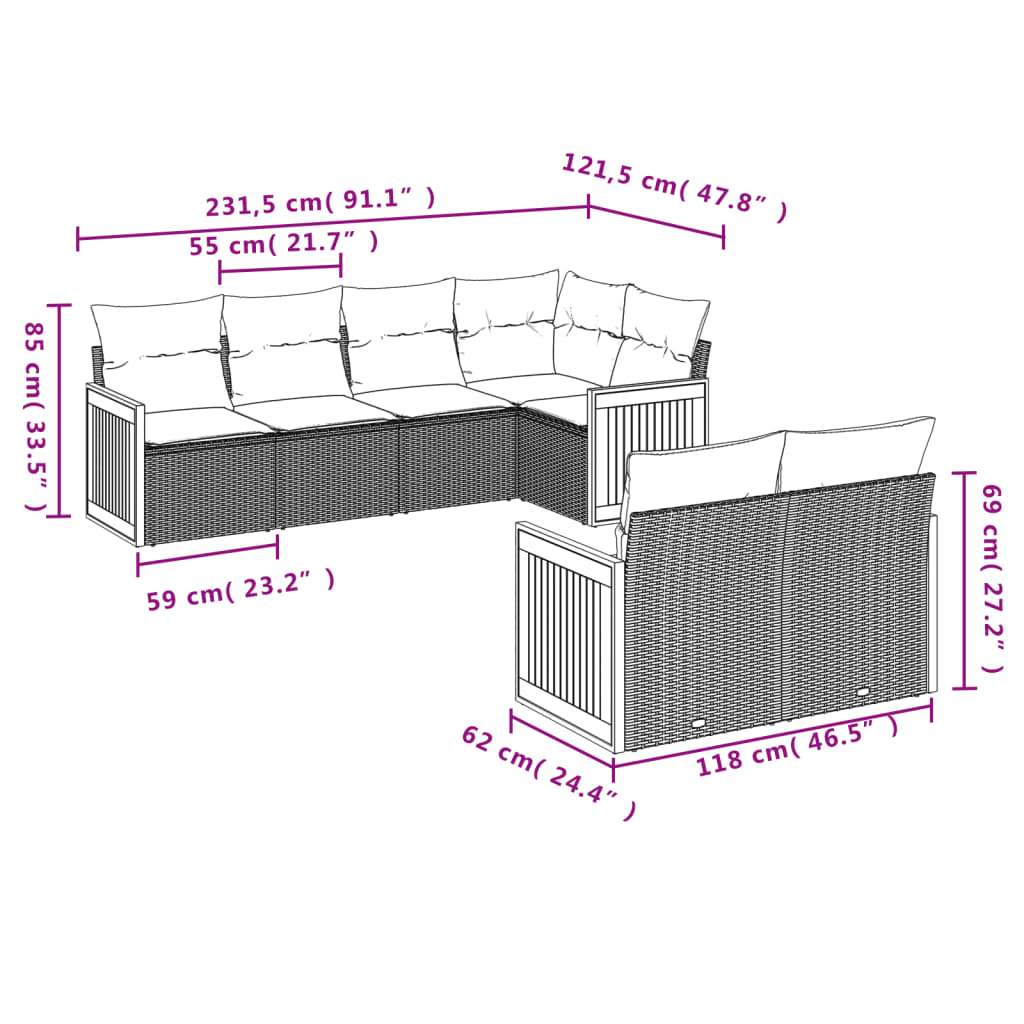 Set Divani da Giardino 7 pz con Cuscini Beige in Polyrattan | homemem39