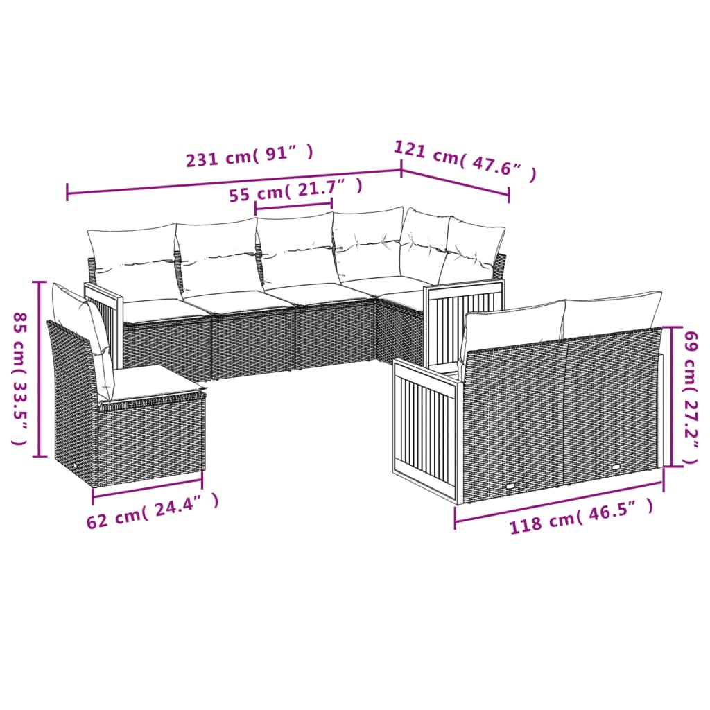 Set Divani da Giardino con Cuscini 8 pz Nero in Polyrattan | homemem39