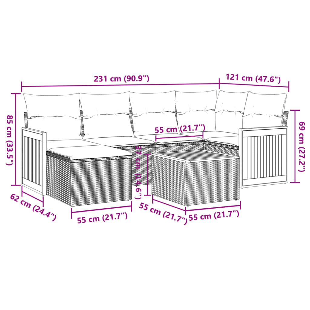 Set Divani da Giardino con Cuscini 7pz Nero Polyrattan | homemem39