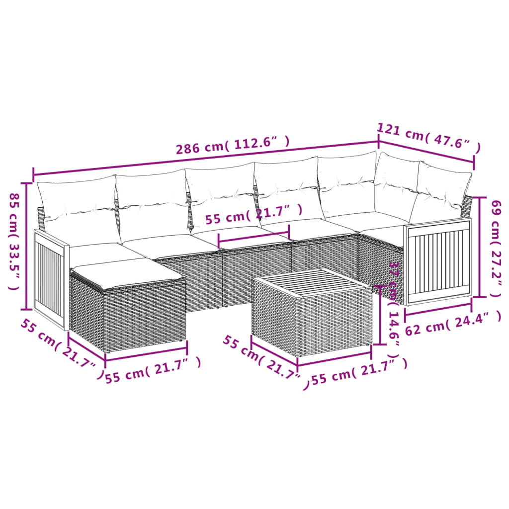 Set Divani da Giardino con Cuscini 8 pz Nero in Polyrattan | homemem39