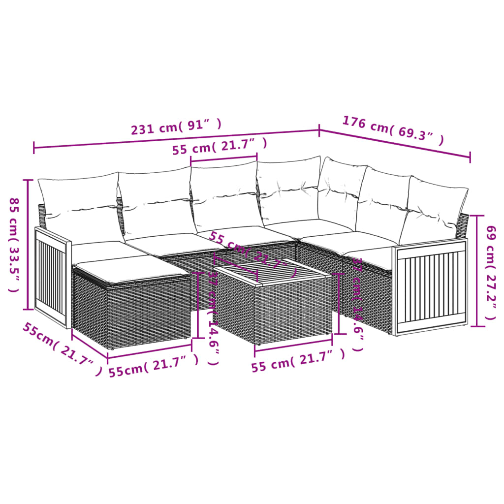 Set Divano da Giardino 8 pz con Cuscini Grigio in Polyrattan | homemem39