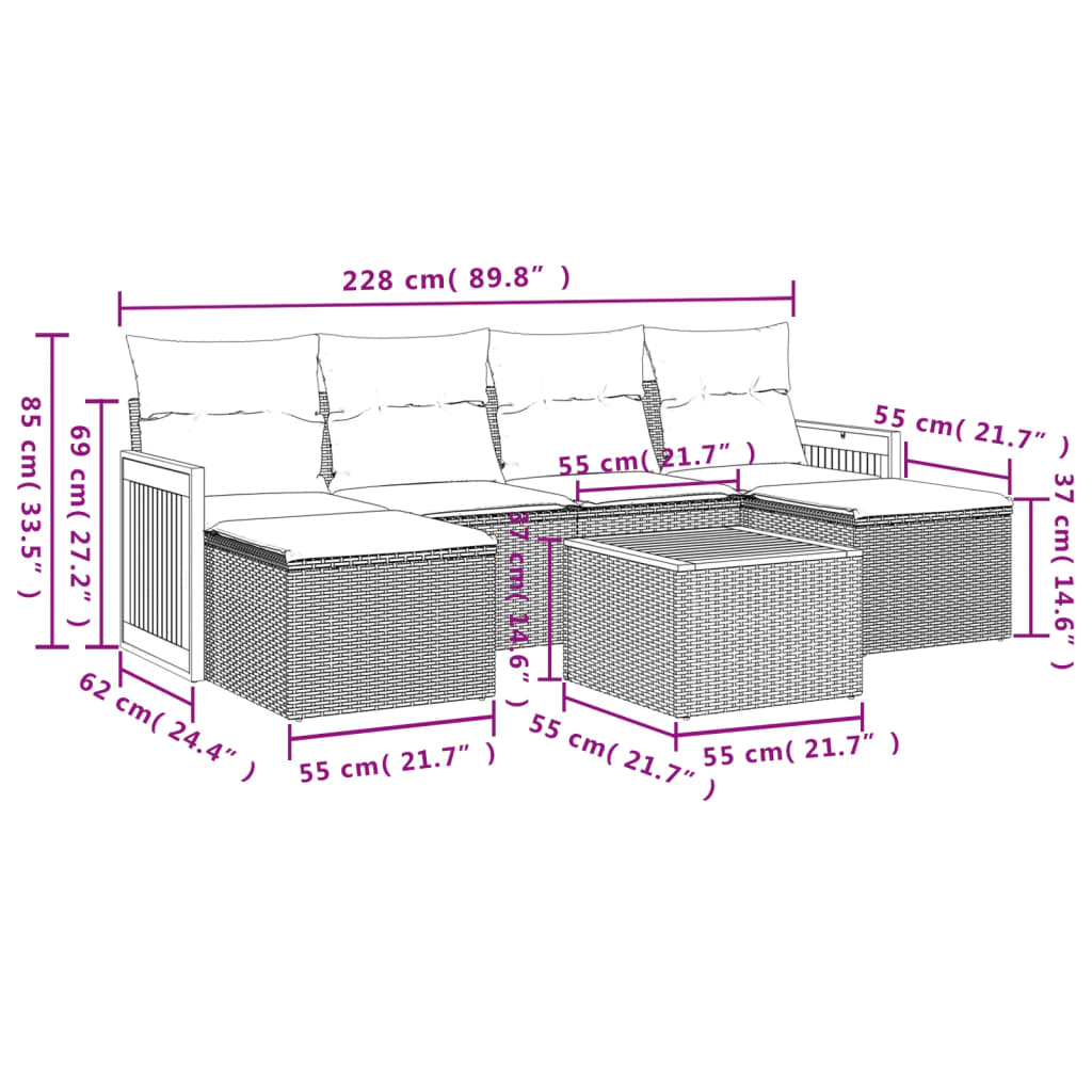 Set Divani da Giardino 7 pz con Cuscini Beige in Polyrattan | homemem39