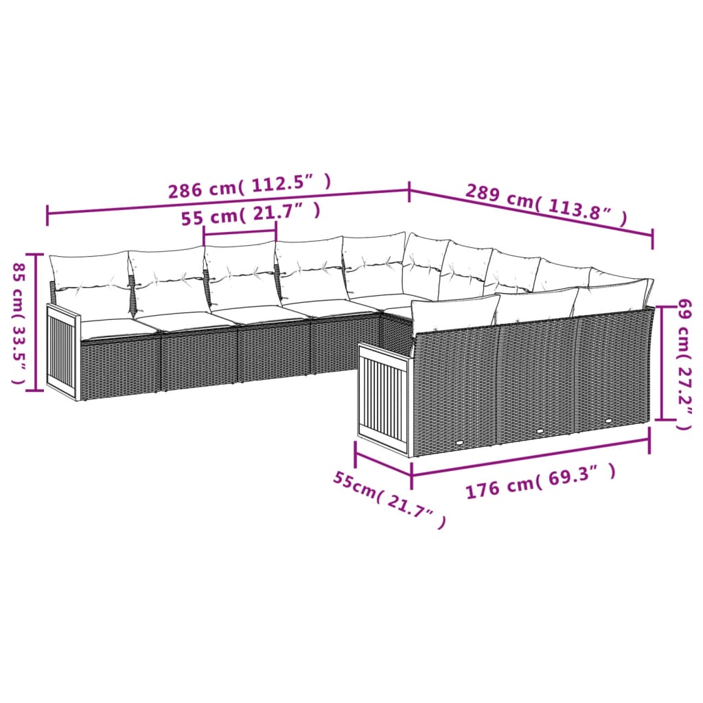 Set Divani da Giardino 11 pz con Cuscini in Polyrattan Grigio | homemem39