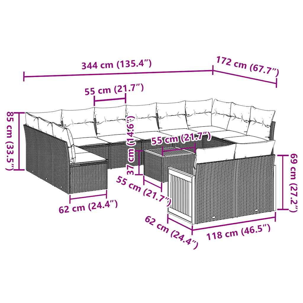 Set Divani da Giardino 13pz con Cuscini Nero in Polyrattan | homemem39