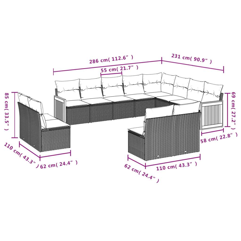Set Divani da Giardino 12 pz con Cuscini Nero in Polyrattan | homemem39