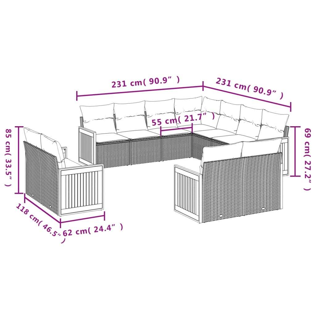 Set Divani da Giardino 11 pz con Cuscini in Polyrattan Nero | homemem39
