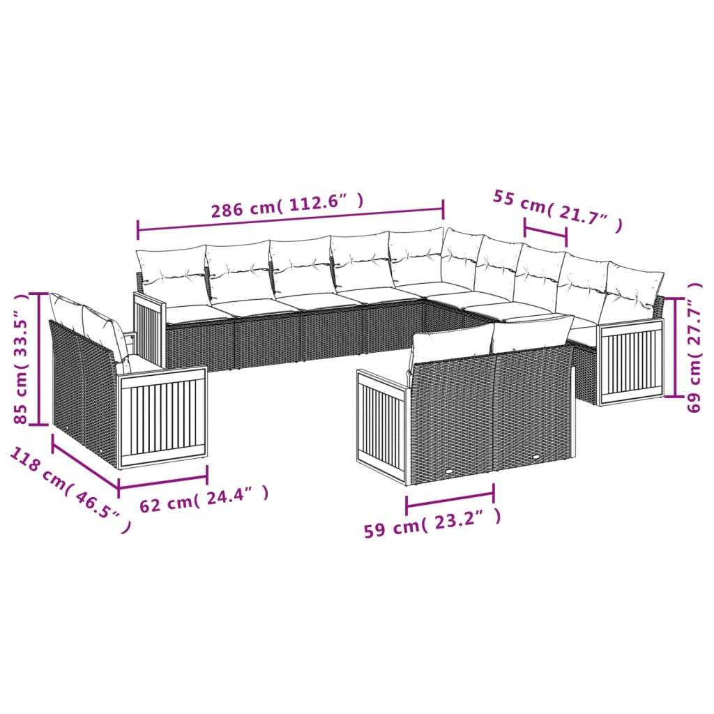 Set Divani da Giardino 13pz con Cuscini Nero in Polyrattan | homemem39