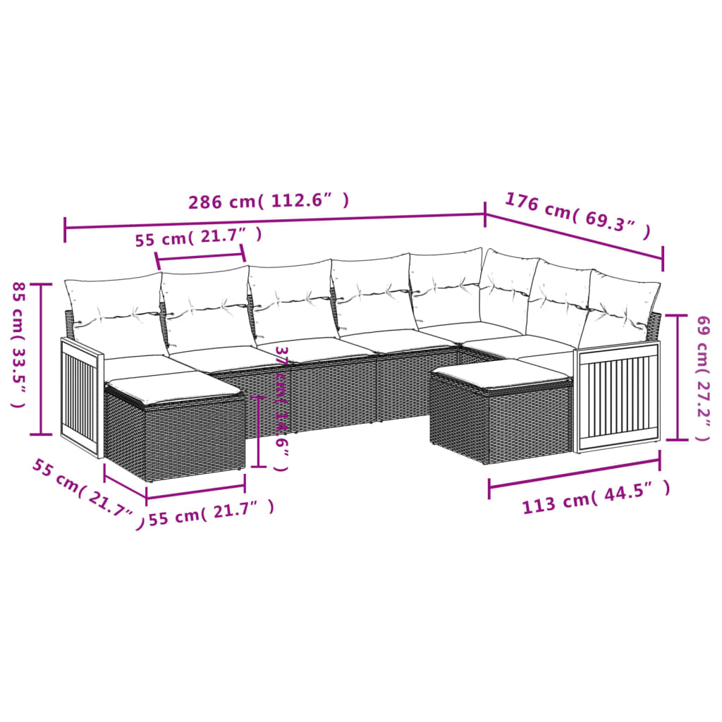 Set Divano da Giardino 9 pz con Cuscini Beige in Polyrattan | homemem39