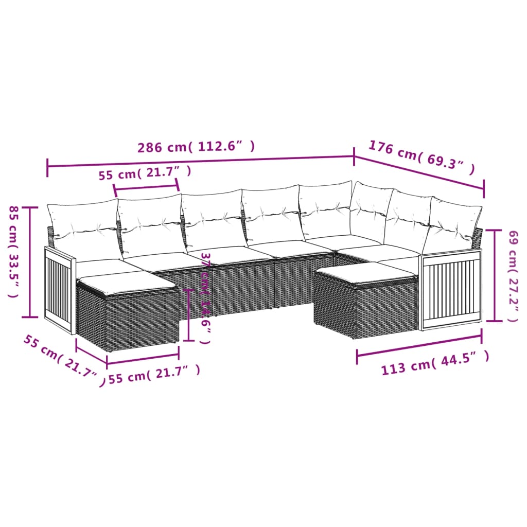 Set Divano da Giardino 9 pz con Cuscini Grigio in Polyrattan | homemem39