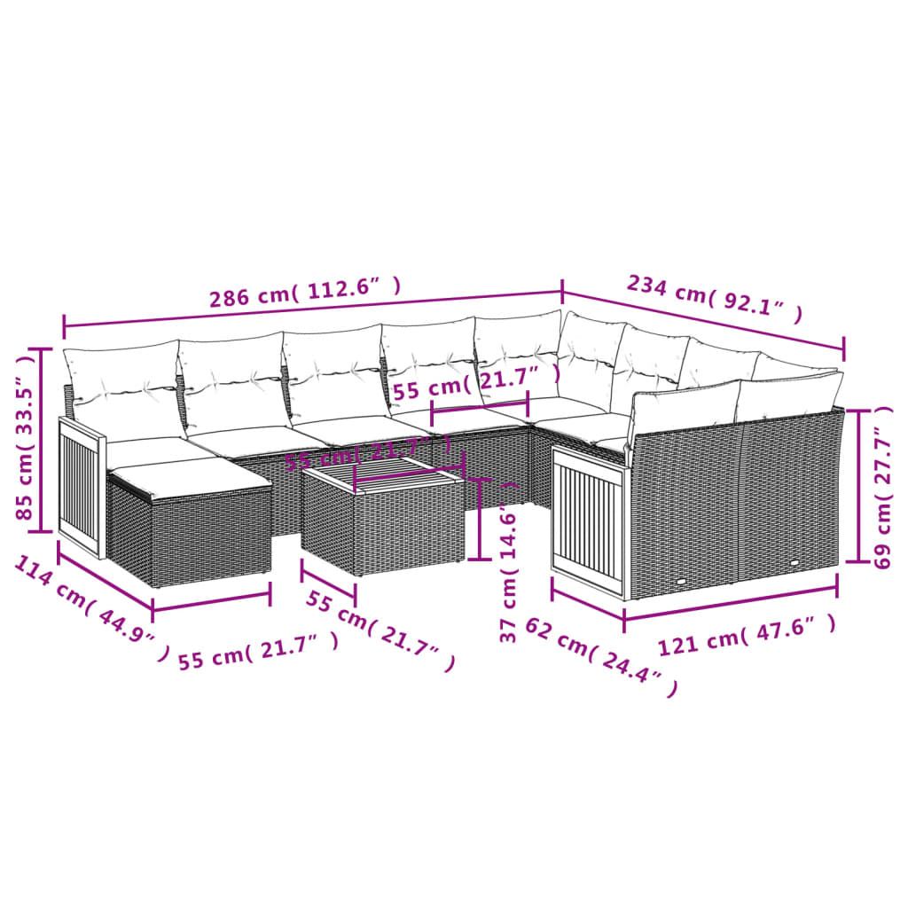Set Divani da Giardino 11 pz con Cuscini Beige in Polyrattan | homemem39