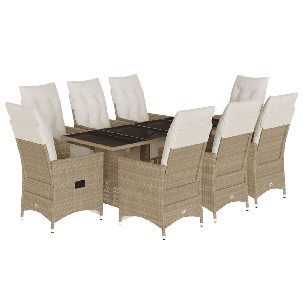 Set da Bistrò da Giardino 9 pz con Cuscini Beige in Polyrattan