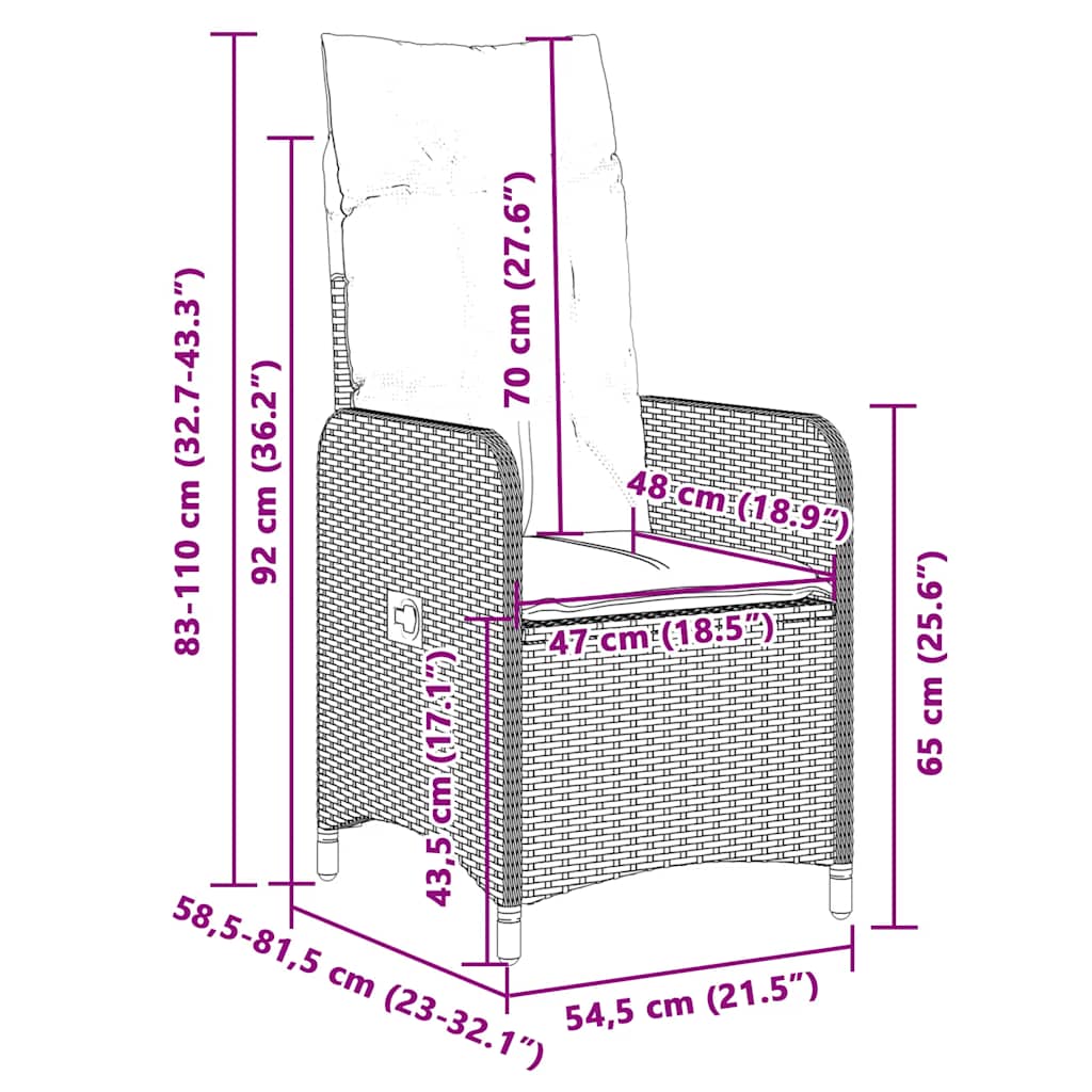 Set Bistrò da Giardino 9 pz con Cuscini in Polyrattan Grigio