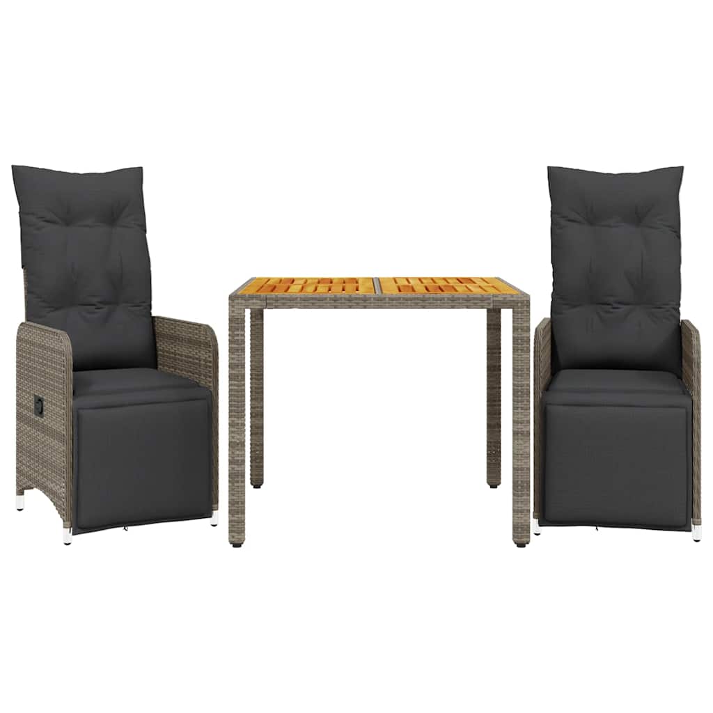 Set Bistrò da Giardino 3 pz con Cuscini in Polyrattan Grigio