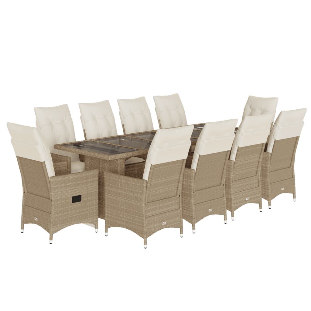 Set Bistrò da Giardino 11 pz con Cuscini in Polyrattan Beige