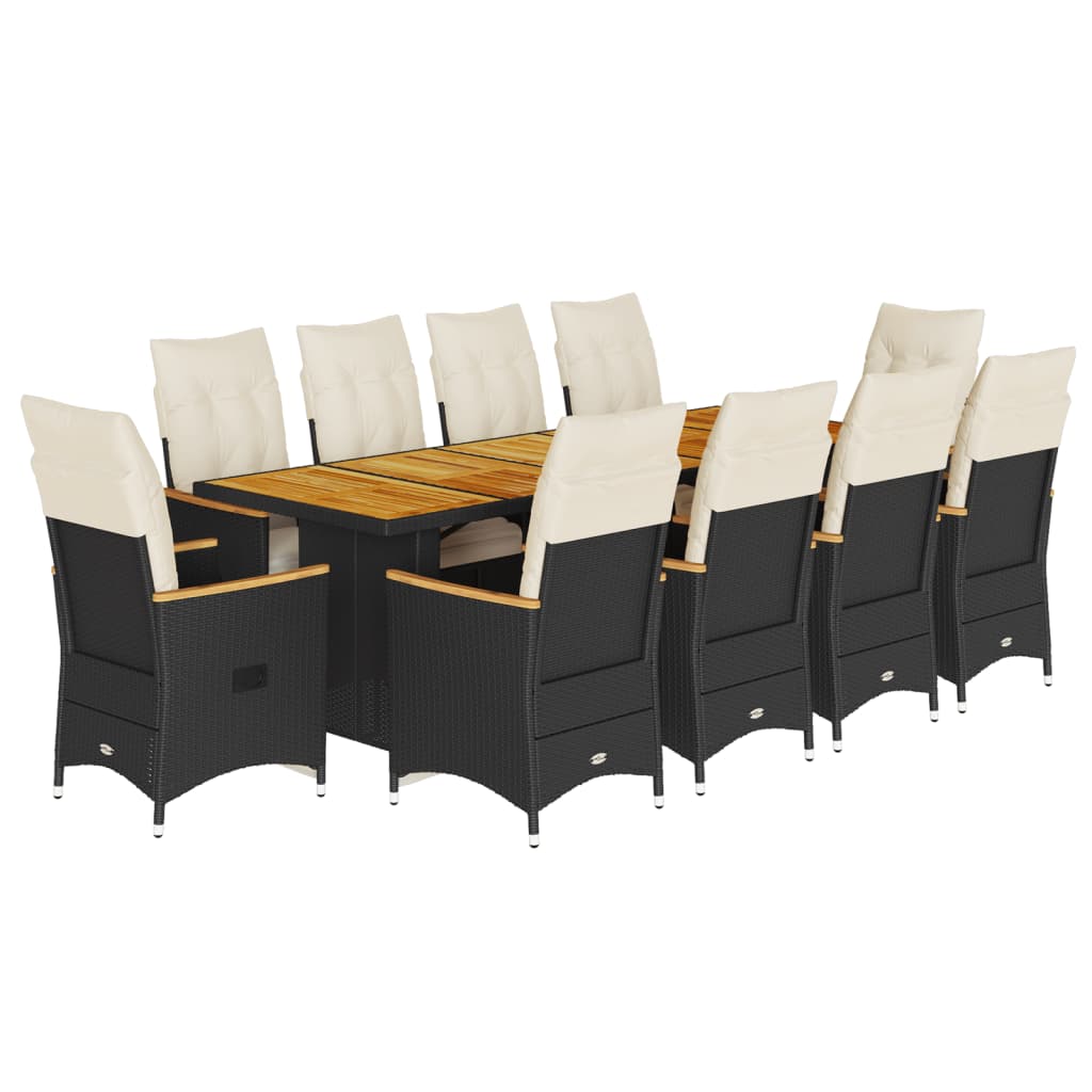 Set da Bistrò da Giardino 11 pz con Cuscini Nero in Polyrattan