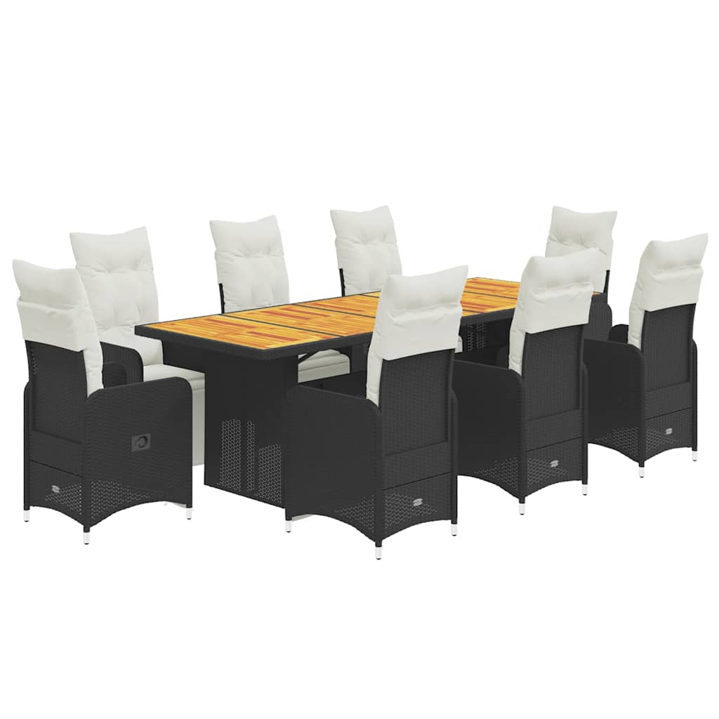 Set Bistrò da Giardino 9 pz con Cuscini in Polyrattan Nero