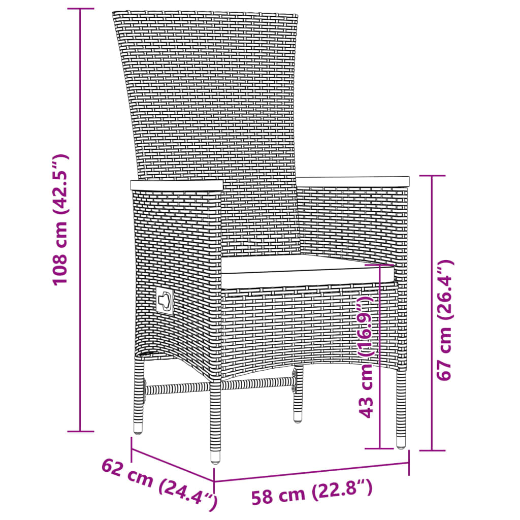 Set da Pranzo da Giardino 11pz con Cuscini in Polyrattan Grigio