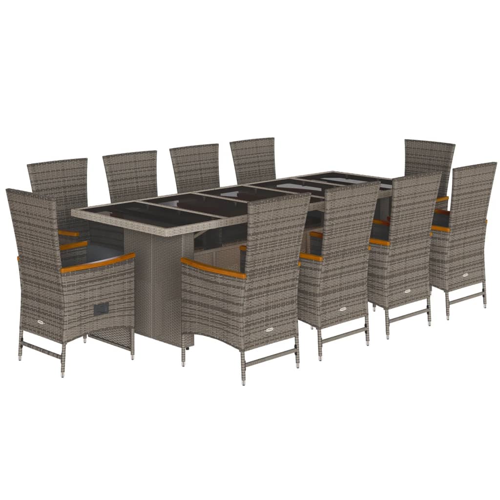 Set da Pranzo da Giardino 11pz con Cuscini in Polyrattan Grigio