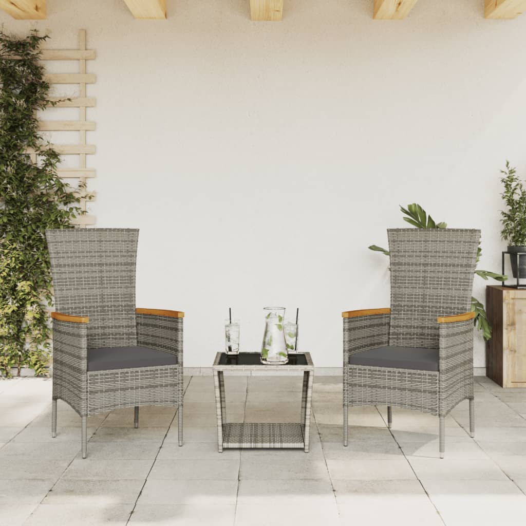 Set da Pranzo da Giardino 3 pz con Cuscini in Polyrattan Grigio | homemem39