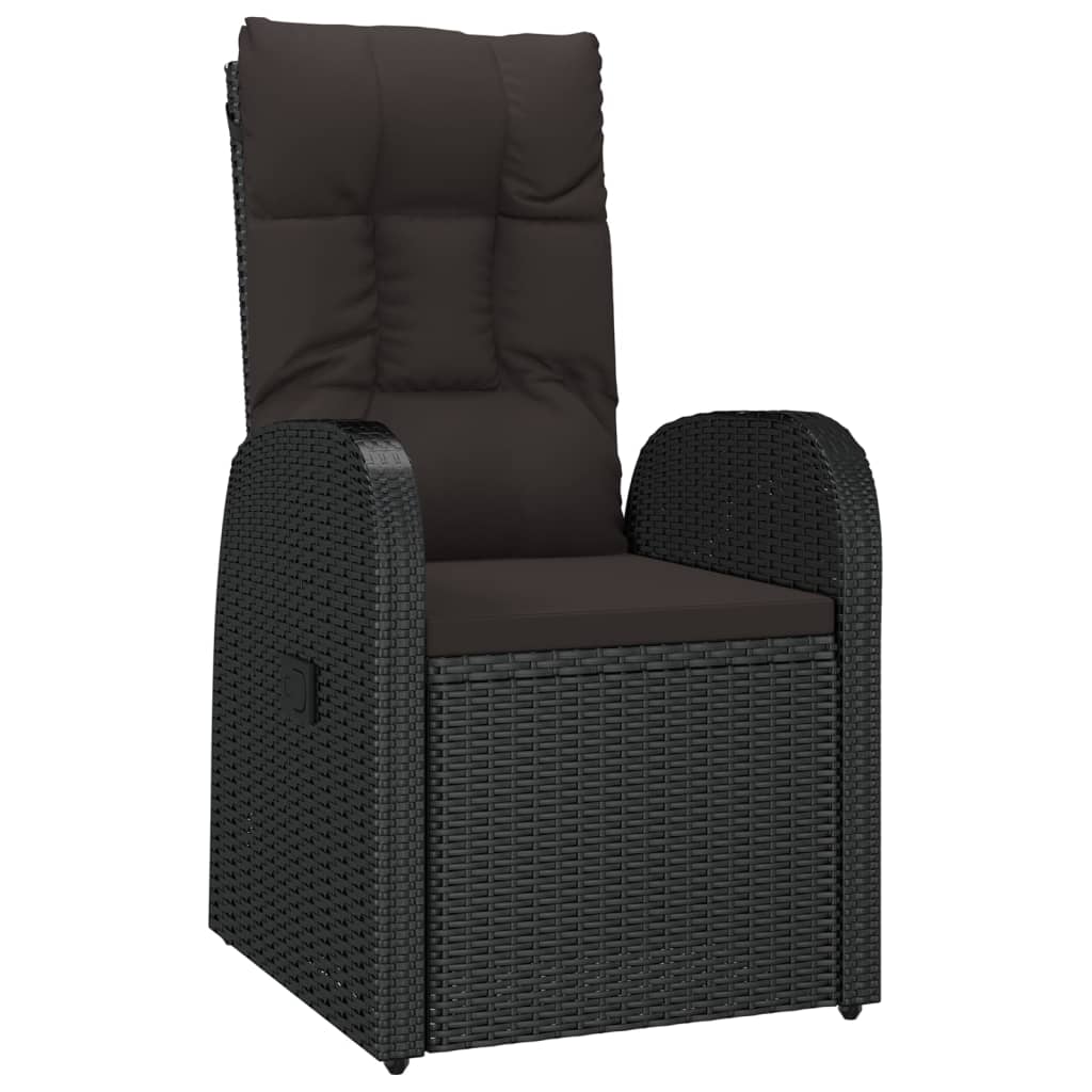 Set da Pranzo da Giardino 7 pz Nero con Cuscini in Polyrattan