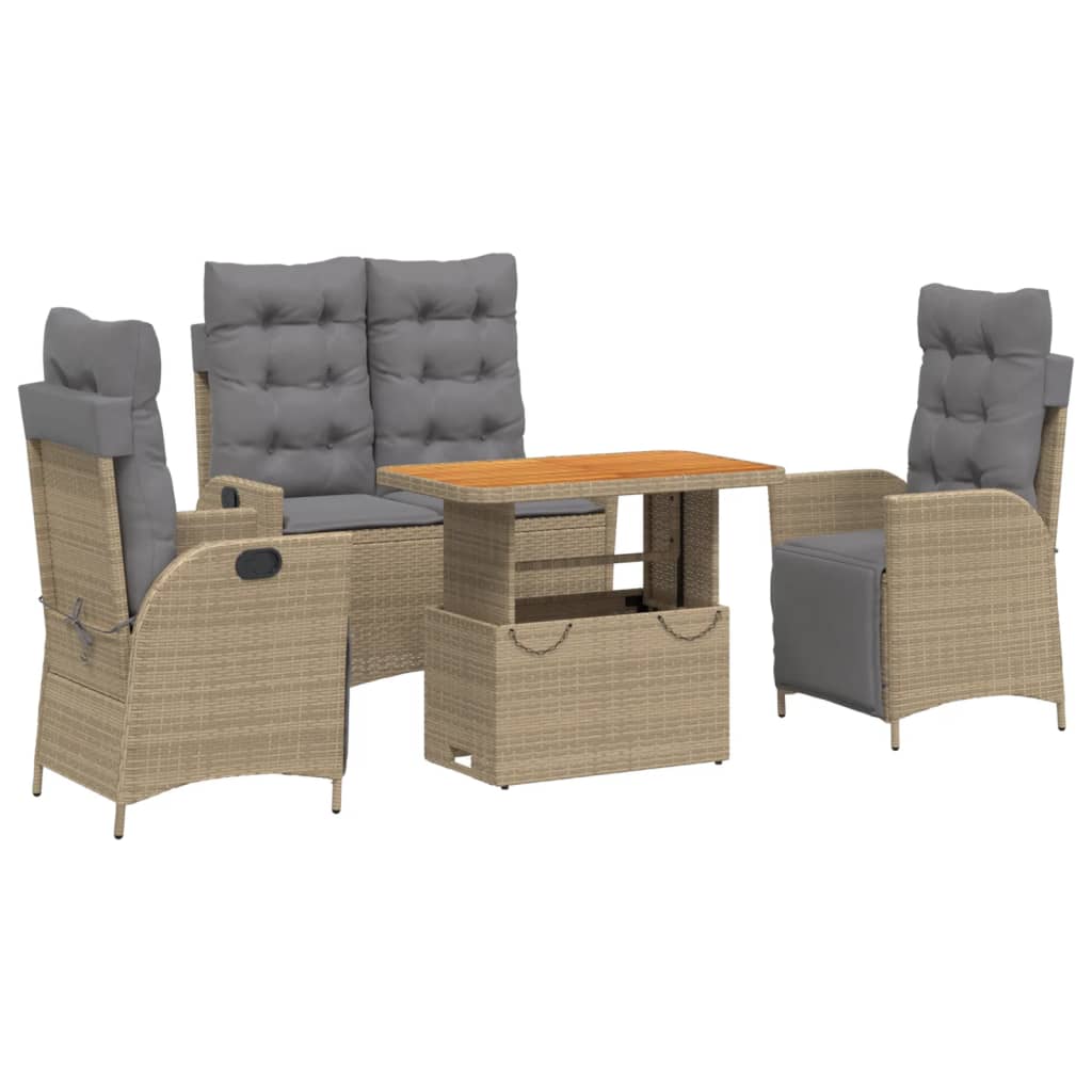 Set da Pranzo da Giardino 4 pz con Cuscini Beige in Polyrattan