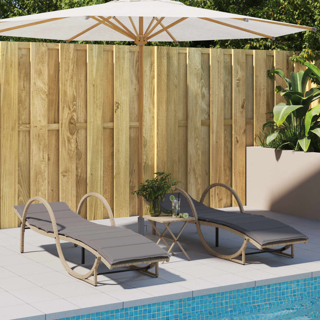Lettini Prendisole 2 pz con Cuscini Beige in Polyrattan - homemem39