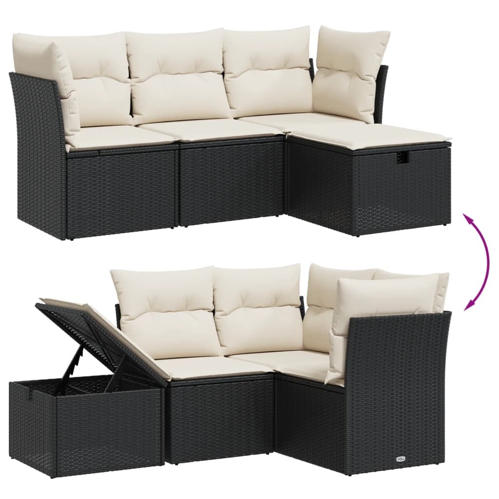 Set Divani da Giardino 4 pz con Cuscini Nero in Polyrattan | homemem39