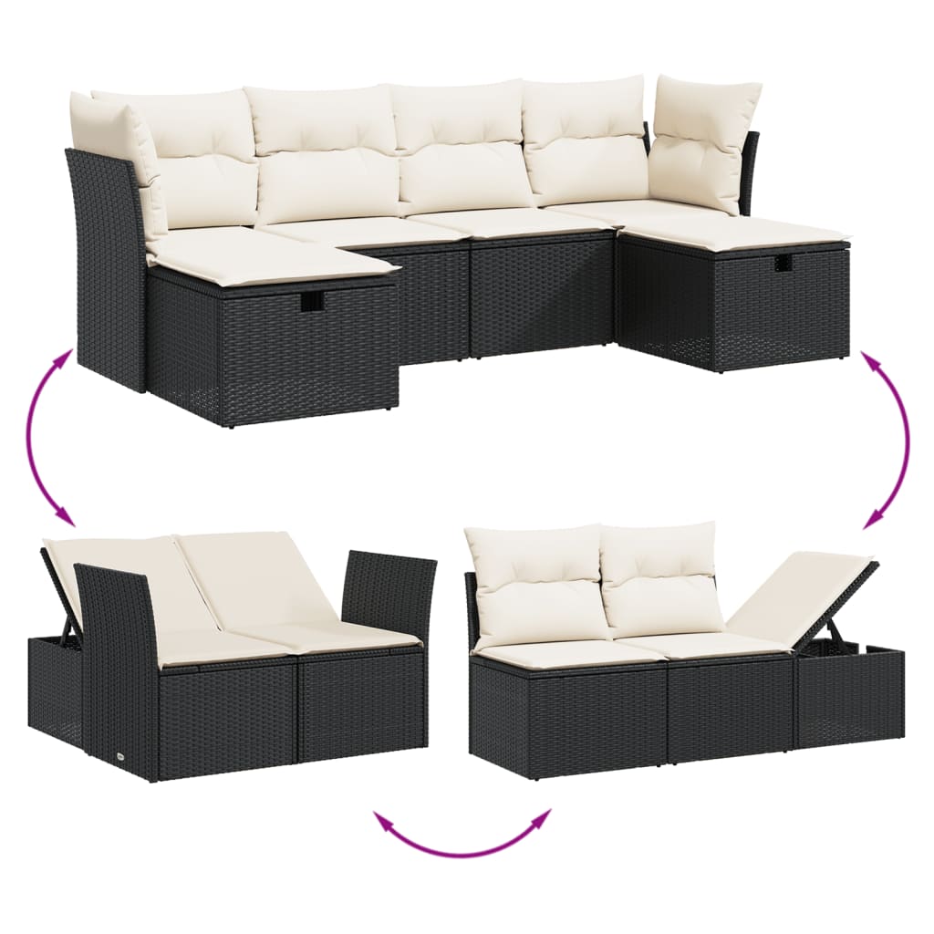 Set Divano da Giardino 6 pz con Cuscini Nero in Polyrattan | homemem39