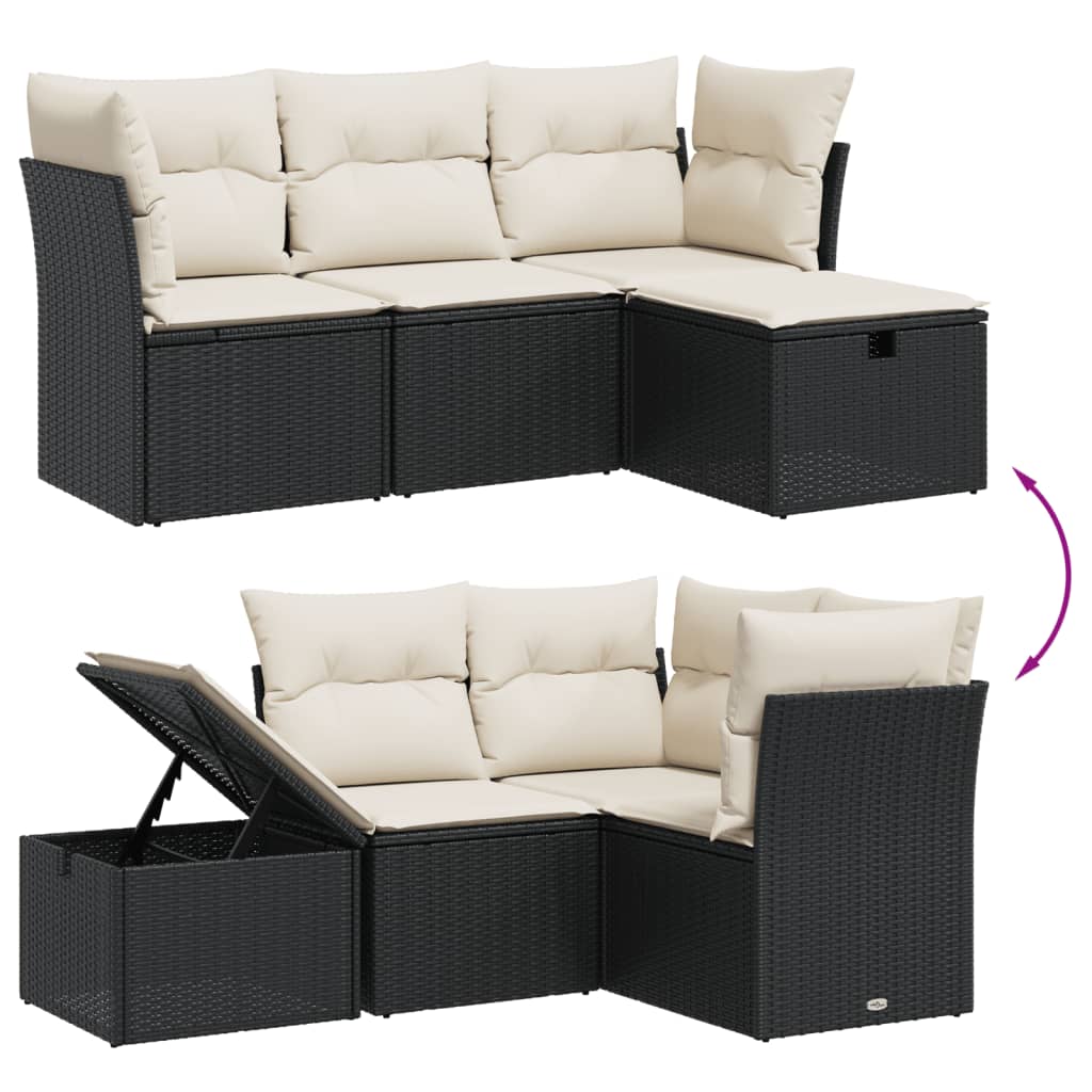 Set Divani da Giardino 4 pz con Cuscini Nero in Polyrattan | homemem39