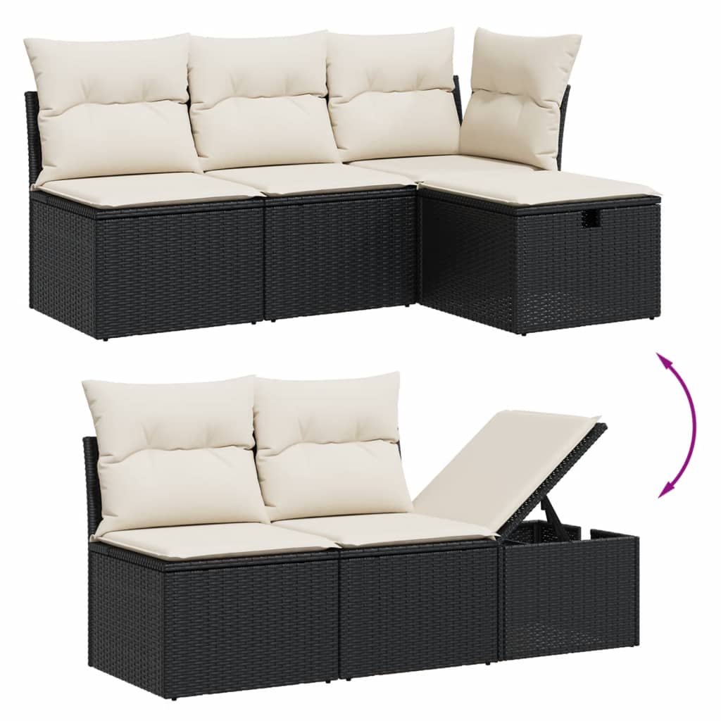Set Divani da Giardino 5 pz con Cuscini in Polyrattan Nero | homemem39