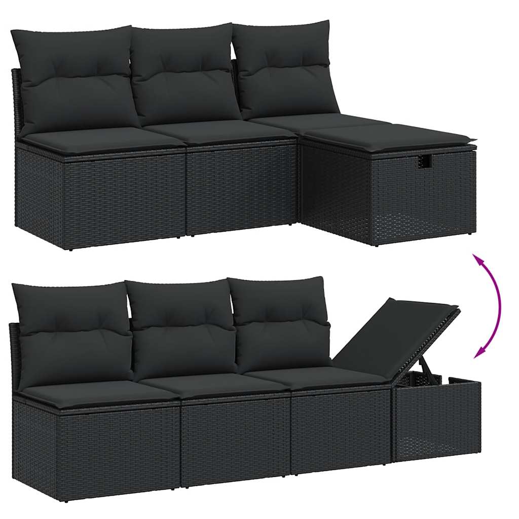 Set Divani da Giardino con Cuscini 7pz Nero Polyrattan | homemem39