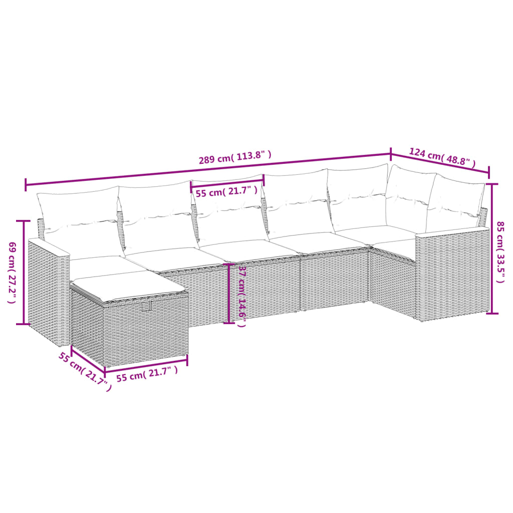 Set Divani da Giardino con Cuscini 7pz Nero Polyrattan | homemem39
