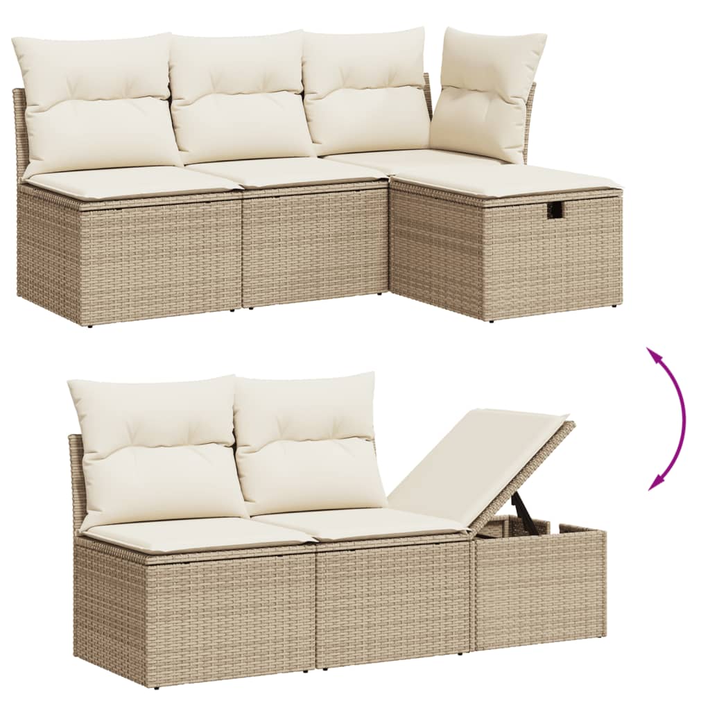 Set Divano da Giardino 5 pz con Cuscini Beige in Polyrattan - homemem39
