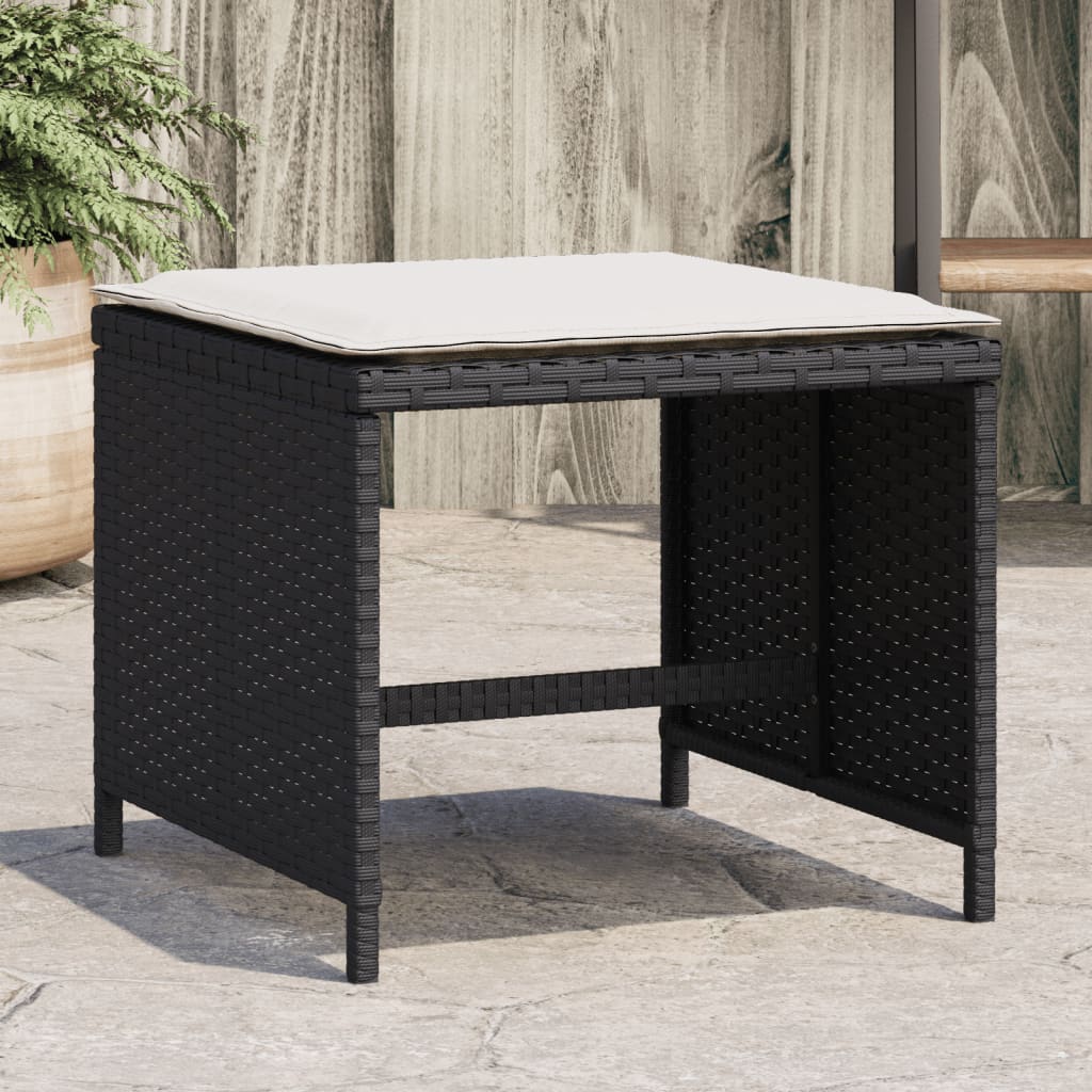 Sgabelli da Giardino con Cuscini 4pz Neri 40x40x35cm Polyrattan - homemem39