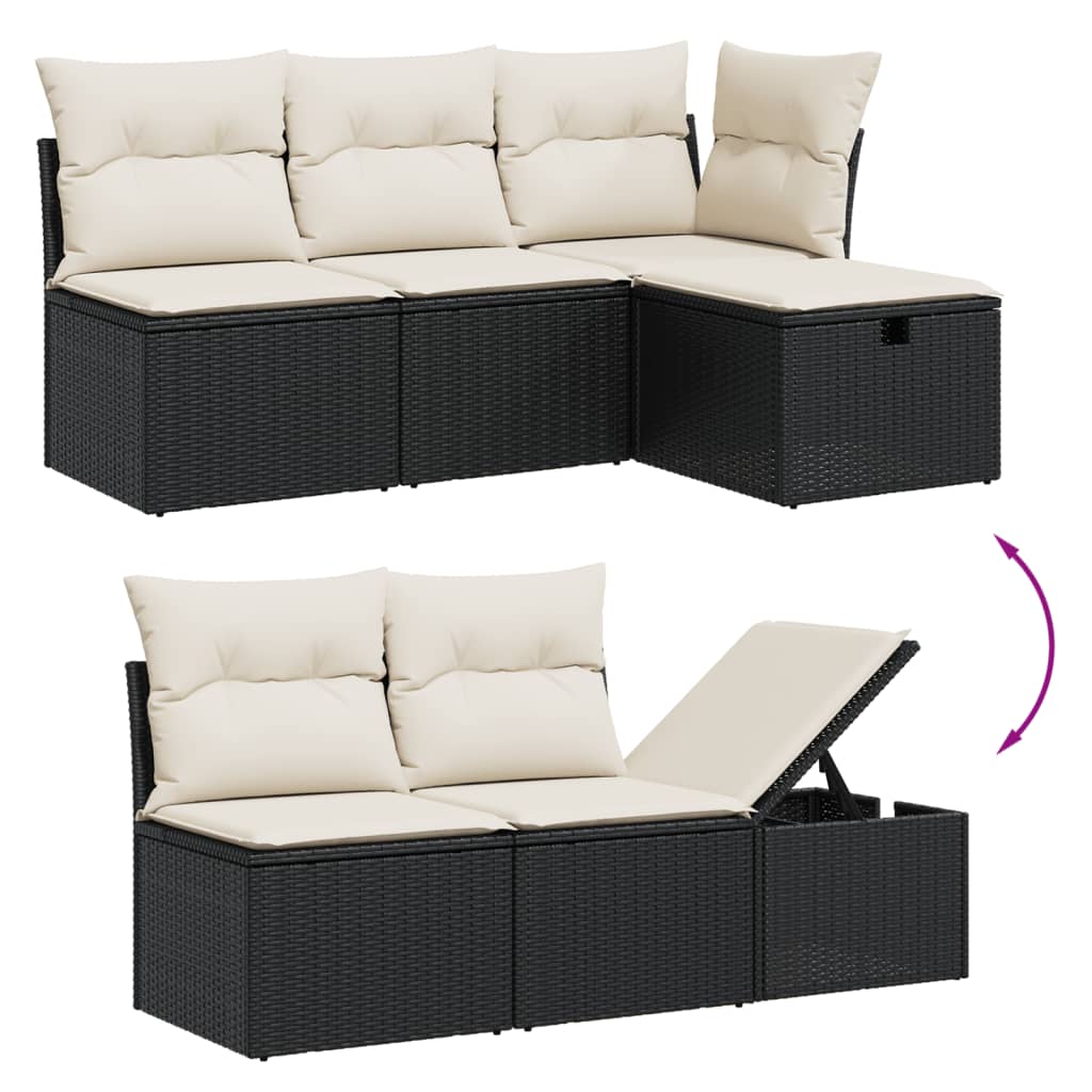Set Divani da Giardino con Cuscini 8 pz Nero in Polyrattan - homemem39