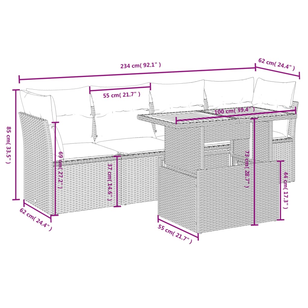 Set Divano da Giardino 5 pz con Cuscini Grigio in Polyrattan | homemem39