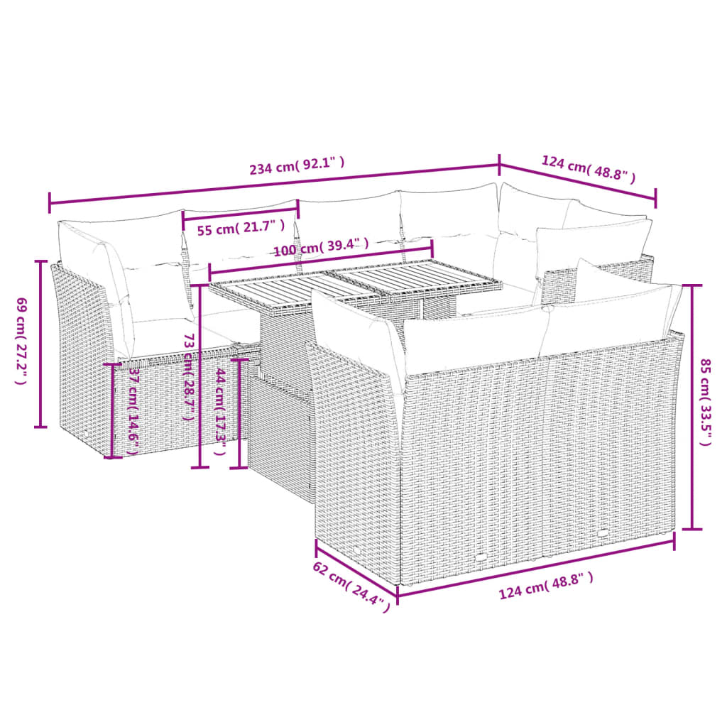 Set Divano da Giardino 8 pz con Cuscini Beige in Polyrattan | homemem39