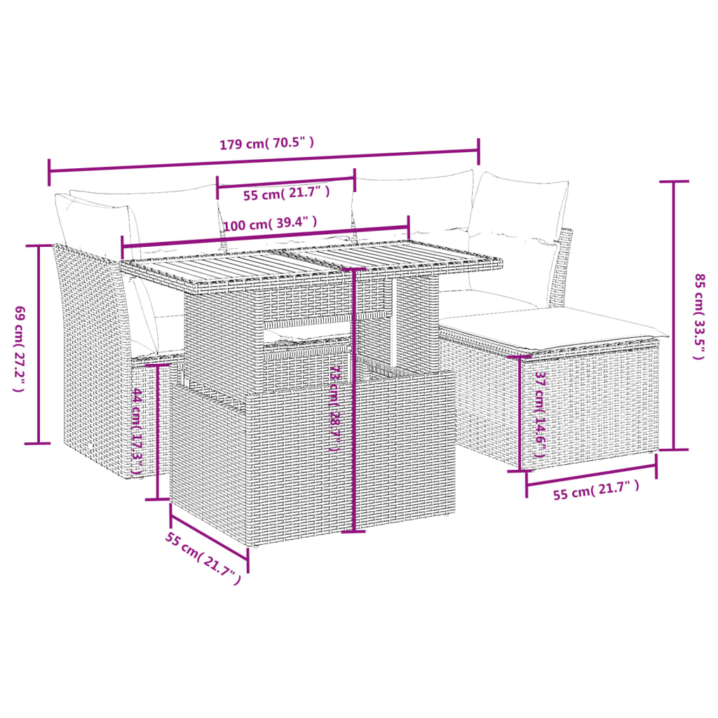 Set Divano da Giardino 6 pz con Cuscini Grigio in Polyrattan | homemem39