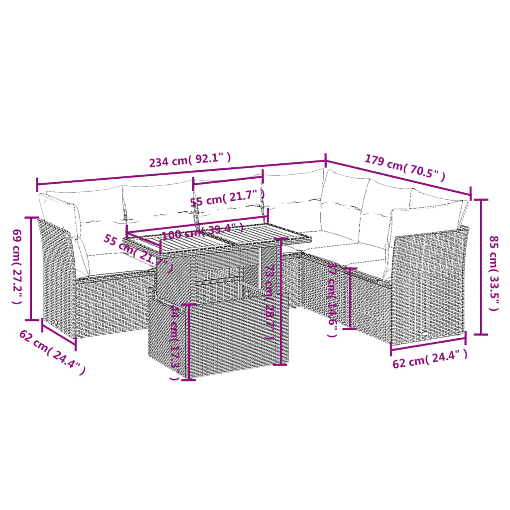 Set Divani da Giardino 7 pz con Cuscini Beige in Polyrattan | homemem39