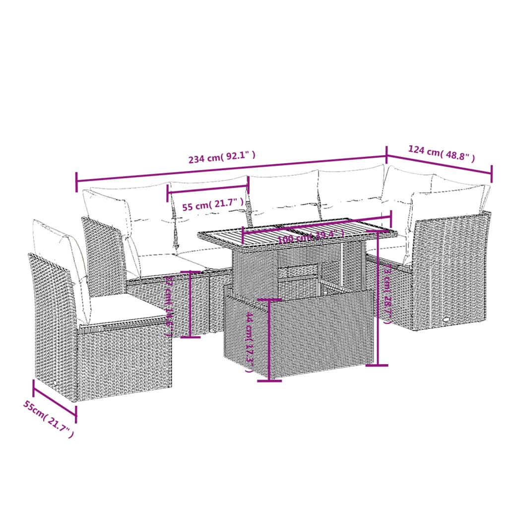 Set Divani da Giardino 7 pz con Cuscini Beige in Polyrattan | homemem39