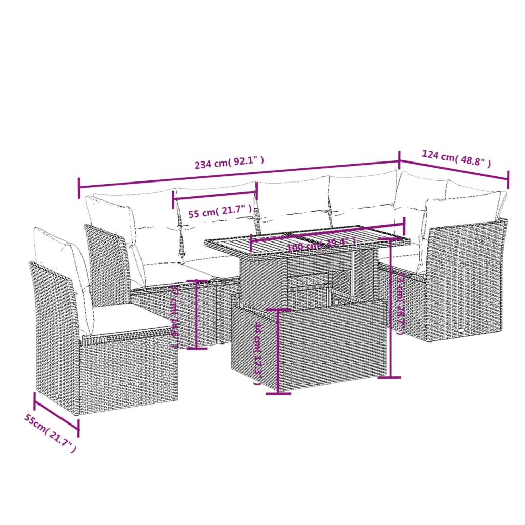 Set Divani da Giardino 7 pz con Cuscini Grigio in Polyrattan | homemem39