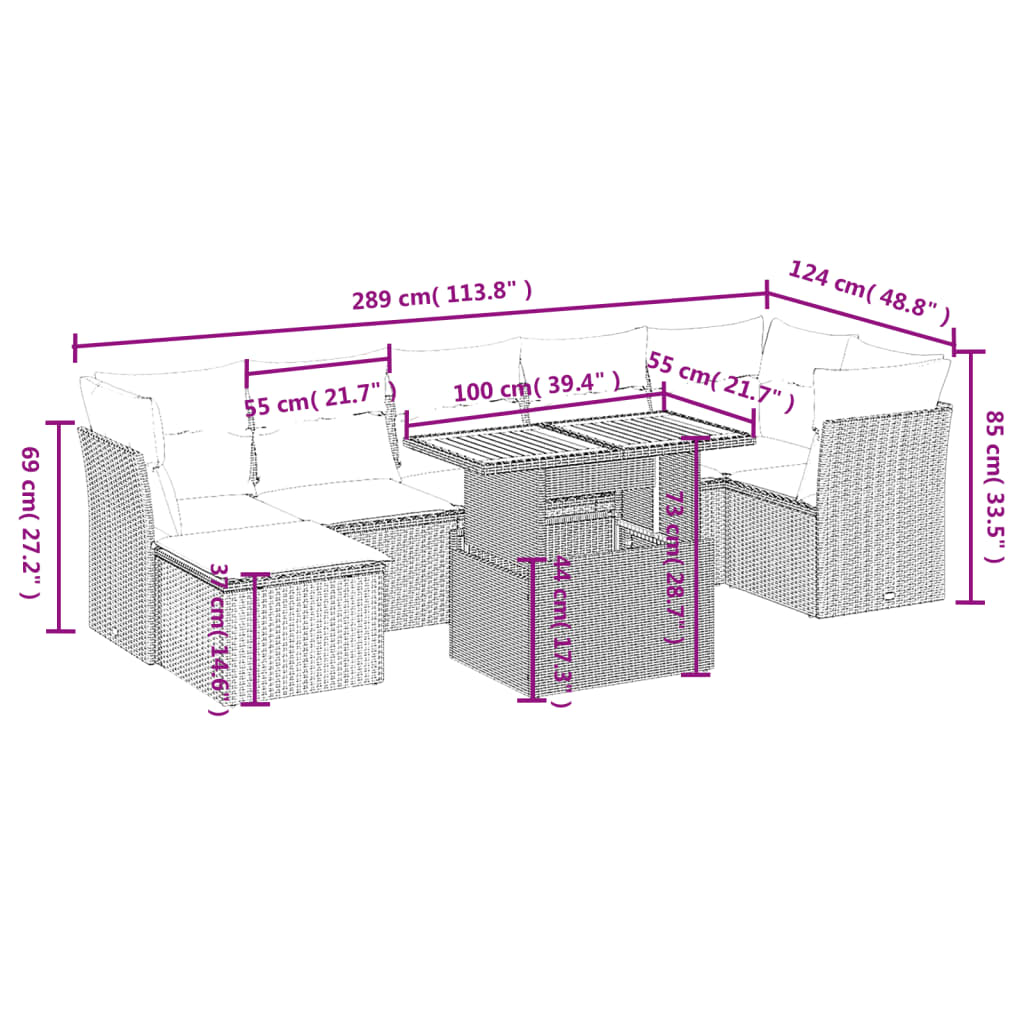 Set Divano da Giardino 8 pz con Cuscini Grigio in Polyrattan | homemem39