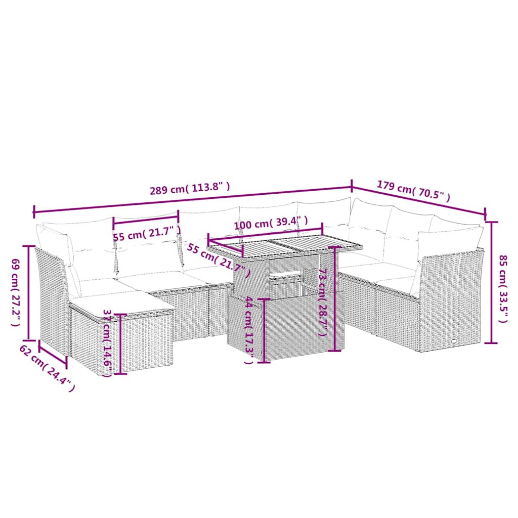 Set Divani da Giardino 9 pz con Cuscini Nero in Polyrattan | homemem39
