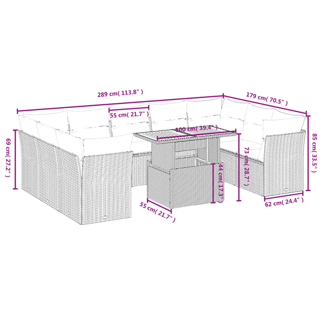 Set Divano da Giardino 10 pz con Cuscini Grigio in Polyrattan | homemem39