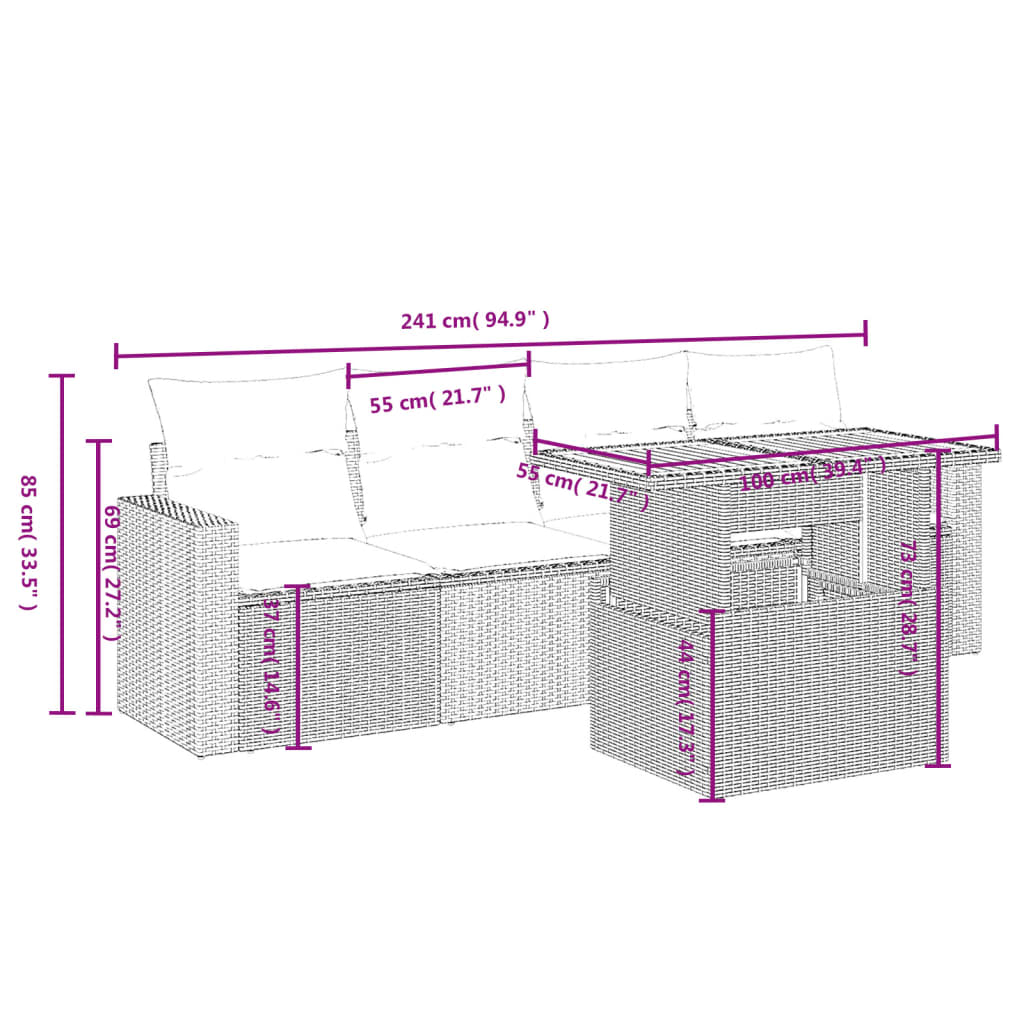 Set Divano da Giardino 5 pz con Cuscini Beige in Polyrattan | homemem39