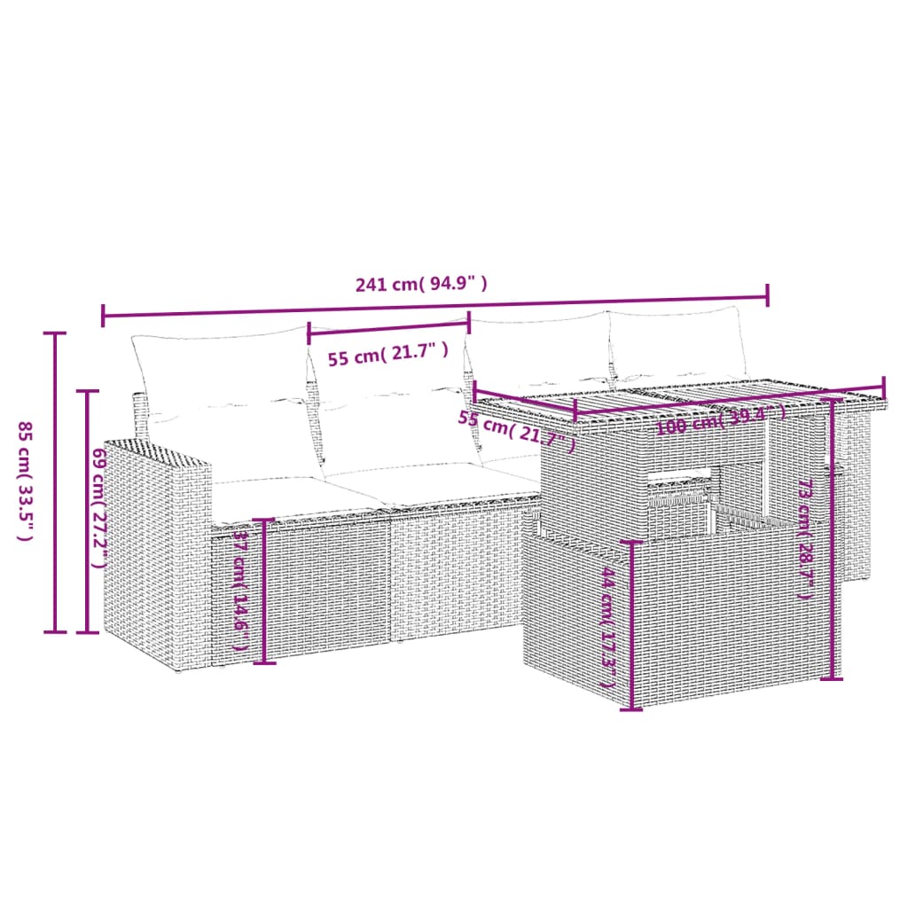 Set Divano da Giardino 5 pz con Cuscini Grigio in Polyrattan | homemem39