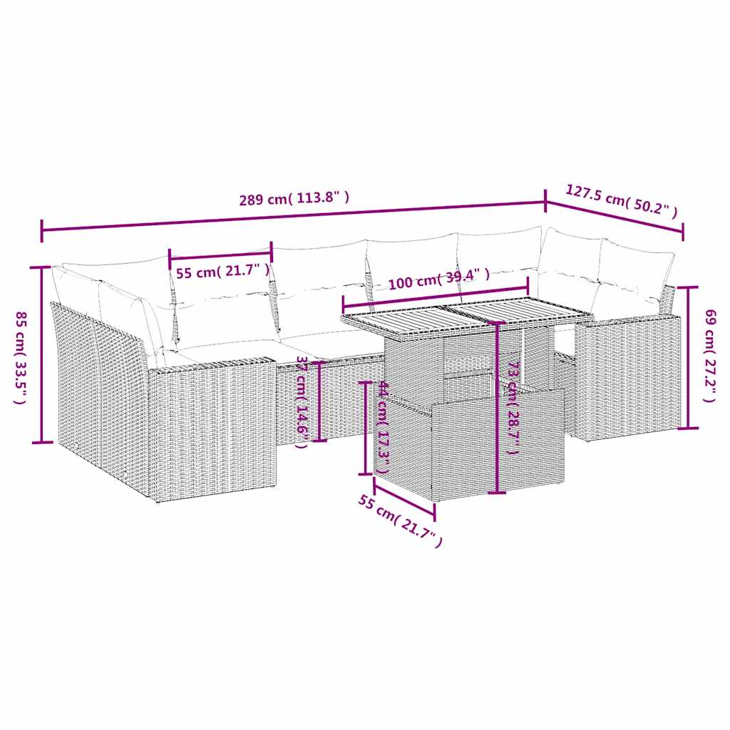 Set Divani da Giardino con Cuscini 8 pz Nero in Polyrattan | homemem39