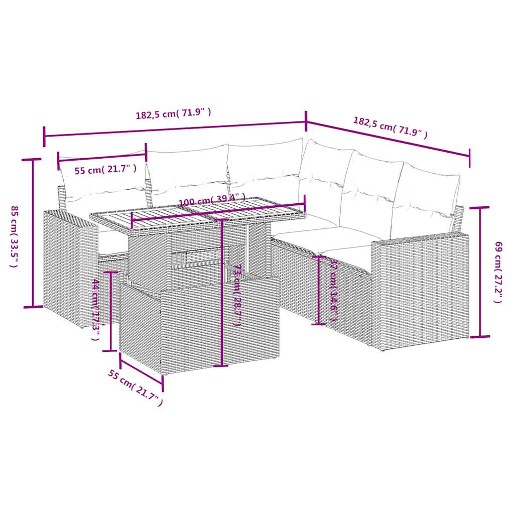 Set Divano da Giardino 6 pz con Cuscini Nero in Polyrattan | homemem39