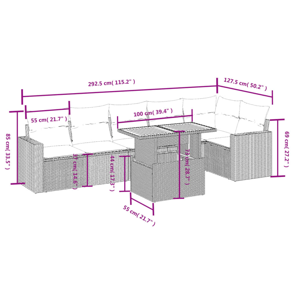 Set Divani da Giardino con Cuscini 7pz Nero Polyrattan | homemem39